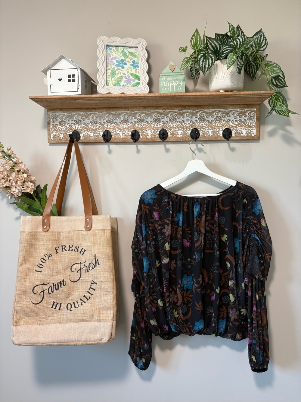 Free People Floral Balloon Sleeve Blouse